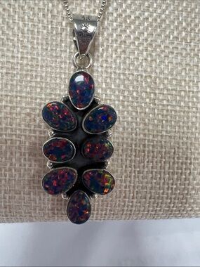 Sterling Silver Necklace with Purple-Blue Opal Pendant. NEW